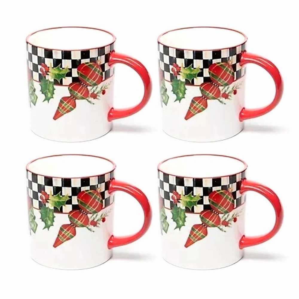 Mackenzie-Childs Deck the Halls Mugs 11oz Set of 4 New